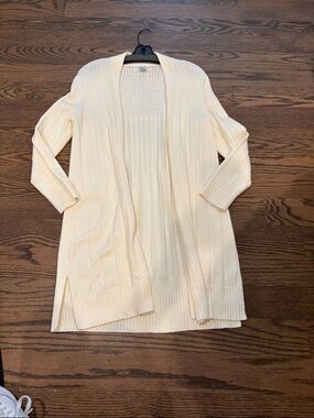 Barbara Wells Studio Open-Front Cream Ribbed Long Cardigan Sweater
